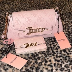Juicy Couture Pale Pink Embossed Logo Shoulder Bag with Matching Wallet